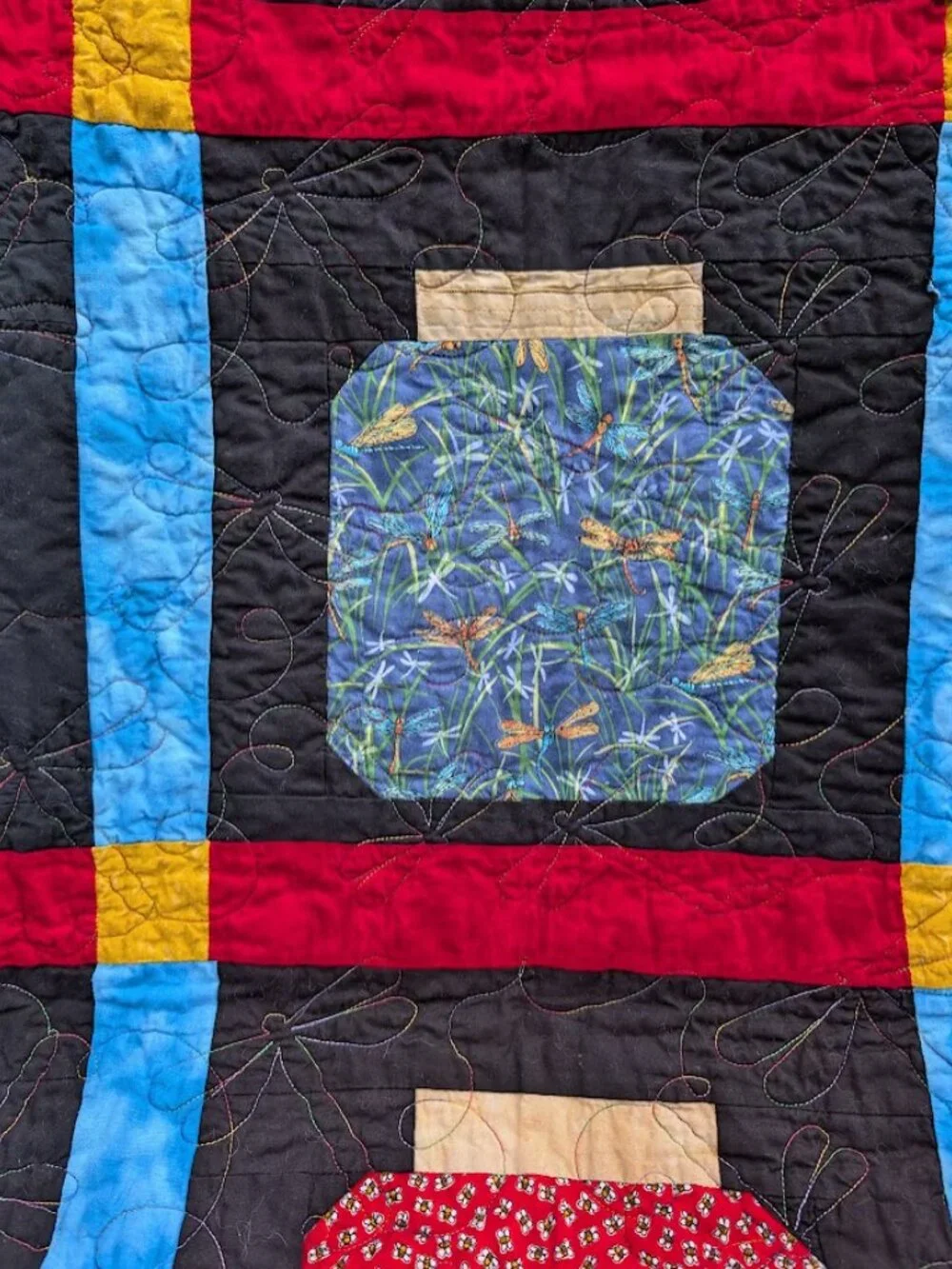 Bug Collection in Jars Quilt Black & Vibrant Colors 56 x 44